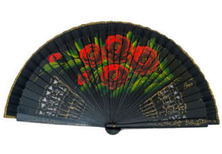 Abanico calado con motivos florales en rojo