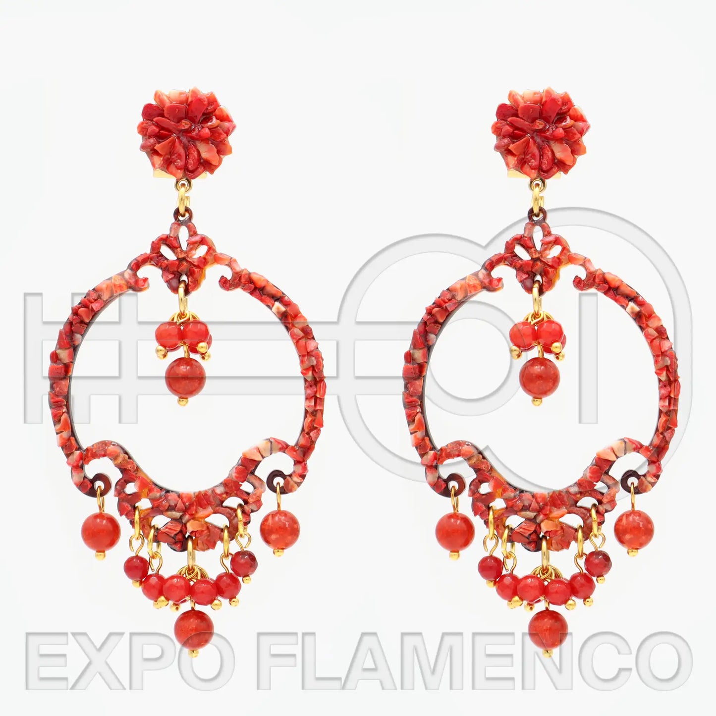 Round Coral Earrings with Coral Pearls