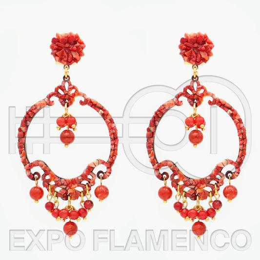 Round Coral Earrings with Coral Pearls