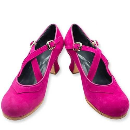 Flamenco Footwear - Crossed Straps, Suede 12 Fuchsia