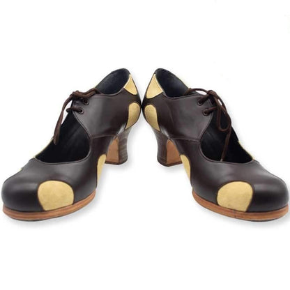 Flamenco Footwear - Polka dots beige suede, chocolate brown