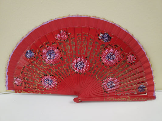 Carved and red lacquered fan