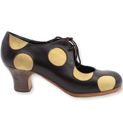 Flamenco Footwear - Polka dots beige suede, chocolate brown