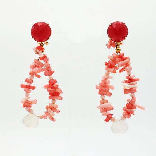 Agate, coral and jade earrings