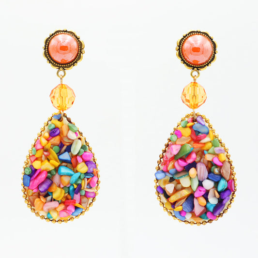 Earrings with colored stones and crystal - Orange