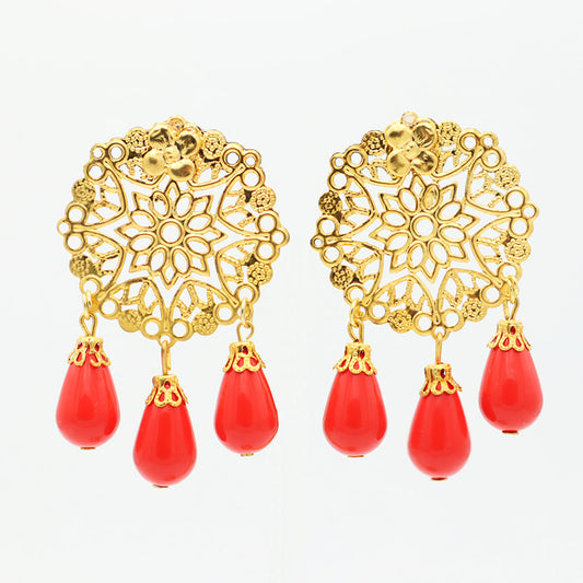 Gold earrings with 3 drops - Various colors