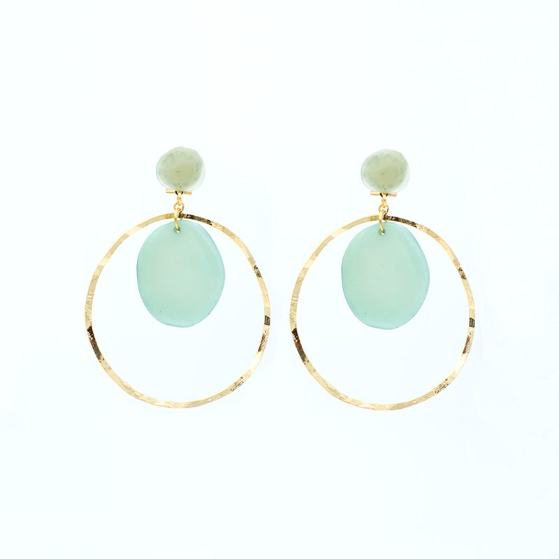 Oval Hoop Earrings - Aqua Green