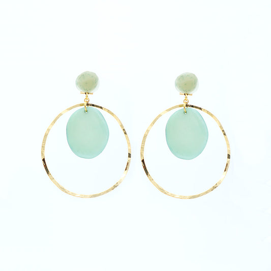 Oval Hoop Earrings - Aqua Green