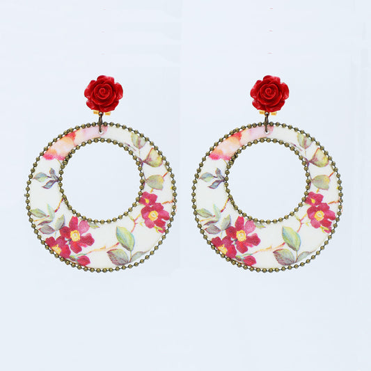 Painted fabric flower earrings