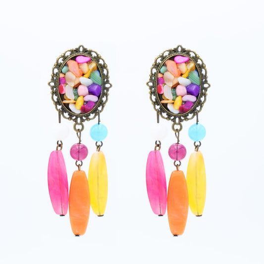 Earrings colored stones 3 crystal drops - Various colors