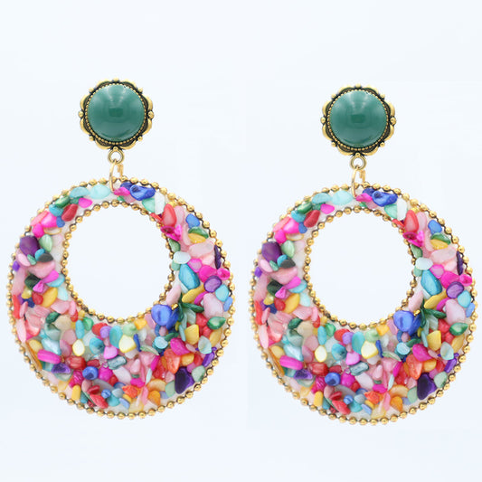 Pendientes doble aro con piedras de colores