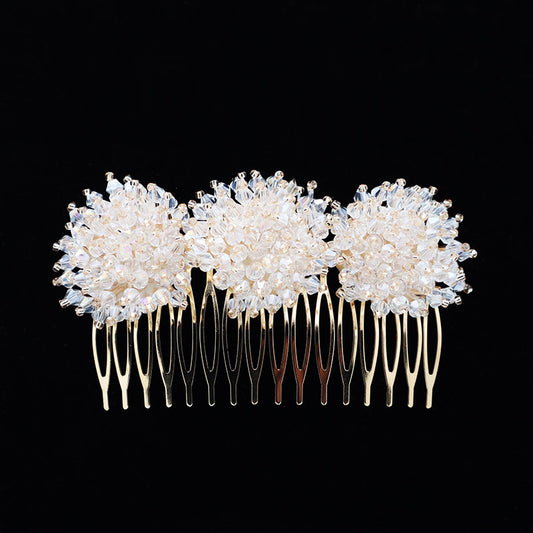 Small comb - White crystal flower ornament