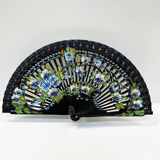 Carved and black lacquered fan