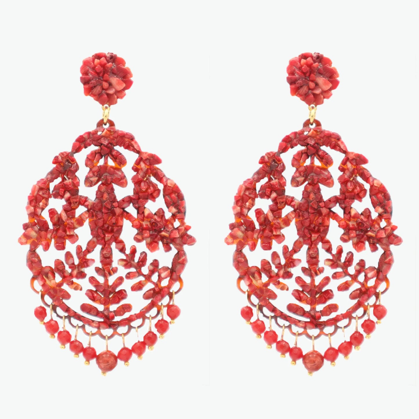 Coral earrings branch design and pearl pendants